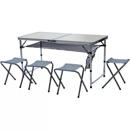 FOLDABLE CAMPING TABLE 120x60x70/62/55CM 4 CHAIRS AND SHELF
