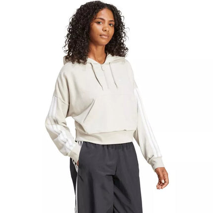 Women's adidas Essentials 3-Stripes French Terry Quarter-Zip Hoodie Beige JN1958