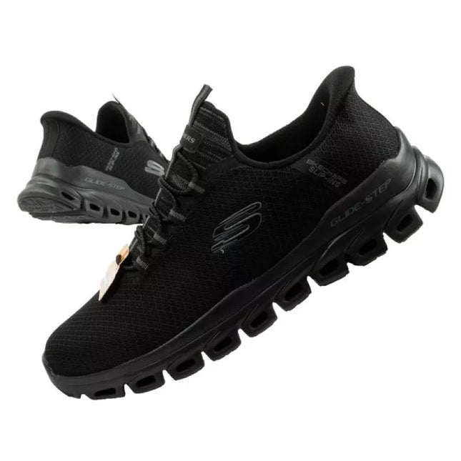 Vyriški kedai Skechers Glide-Step patogūs, lengvi, lengvai įsispiriami, juodi