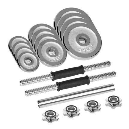 REBEL ACTIVE ADJUSTABLE CHROME DUMBBELLS IN CASE WITH BAR, 20 KG SET