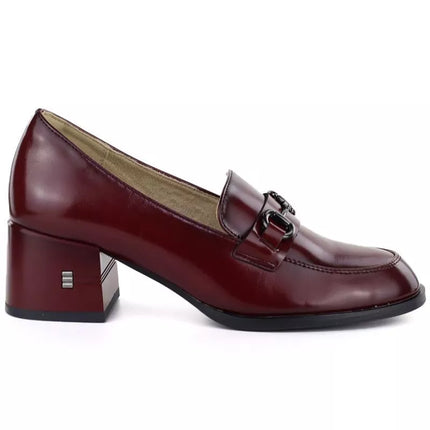 Moterų odiniai „brogue“ stiliaus bateliai aukštu kulnu, bordo spalvos, Vinceza 18116