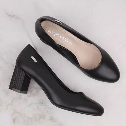 Sergio Leone W SK314A juodi zomšiniai bateliai ant dekoratyvinio blokinio kulno