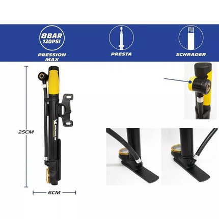 MINI DVIRAČIO POMPA SU MANOMETRU 2in1 ALU MICHELIN 8 bar (120 PSI)