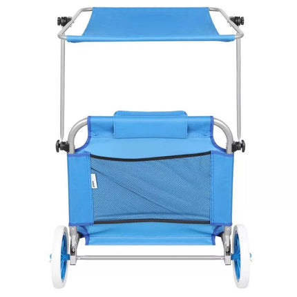 FOLDABLE BEACH CHAIR WITH CANOPY ON WHEELS 116x62x60-90CM BLUE