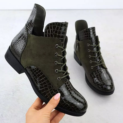 Women's patent leather ankle boots crocodile green Vinceza 26-16477