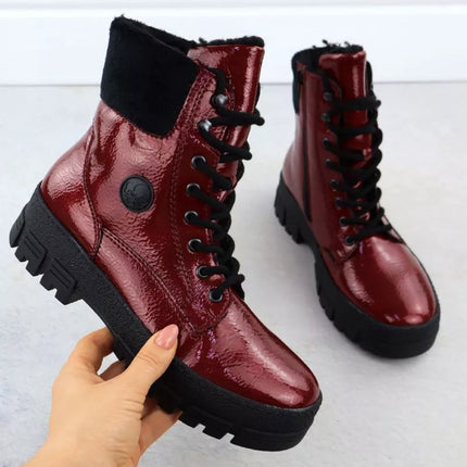 Women's red patent leather platform ankle boots Rieker Y0220-33