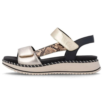 Women's metallic gold leather platform sandals Remonte by Rieker D3J50-90