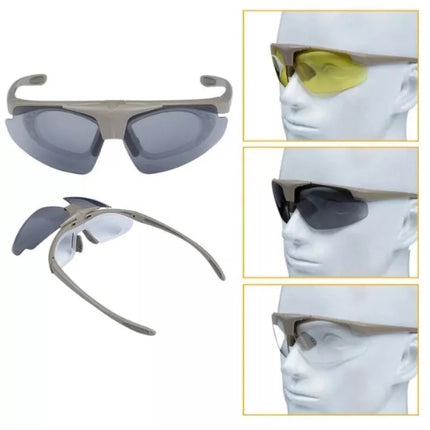 Wosport Tan Shooting Glasses - 3 Interchangeable Lenses, Strap