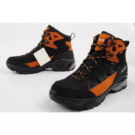 Aku Adapta vyriški trekingo sportiniai batai Gore-Tex odiniai juodi oranžiniai