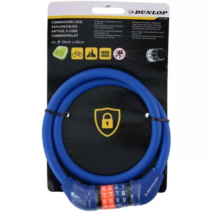 Dunlop dviračio kabelinė kodinė spyna, 10 mm x 65 cm, mėlyna 1042503