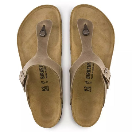Birkenstock Gizeh Tobacco Brown siauros moteriškos šlepetės iš alyvuotos odos (0943813)