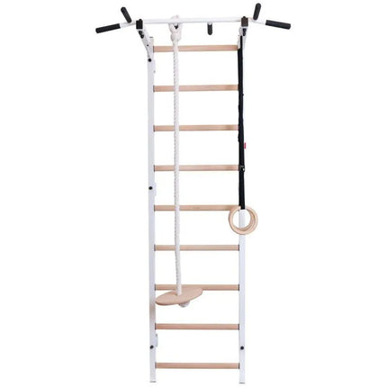 GYMNASTIC WOODEN AND METAL WALL BAR WITH METAL BAR AND ACCESSORIES FOR CHILDREN BENCHK 721W A076