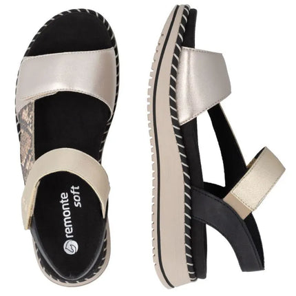 Women's metallic gold leather platform sandals Remonte by Rieker D3J50-90