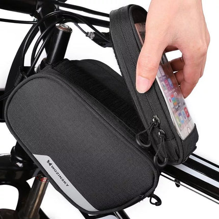 Wozinsky rėmo dviračio tašė su nuimamu telefono dėklu iki 6.5", 1.5 l, juoda (WBB7BK)