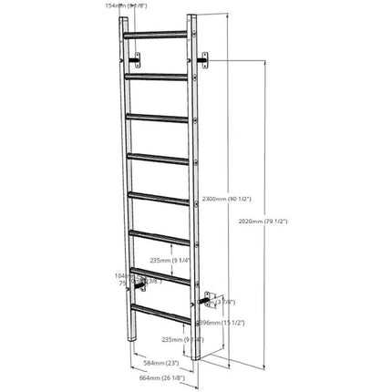 Gimnastikos medinė ir metalinė sieninė kopėtėlė su 4 rankenomis BENCHK 200W