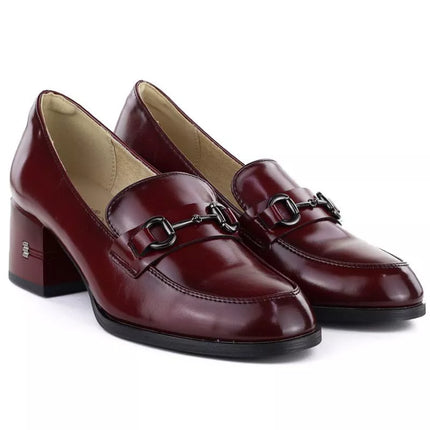 Moterų odiniai „brogue“ stiliaus bateliai aukštu kulnu, bordo spalvos, Vinceza 18116