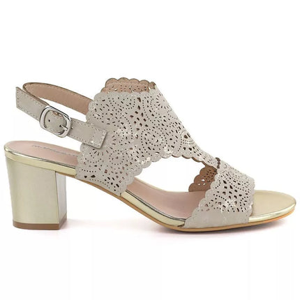Women's openwork beige heeled sandals M.Daszyński MR1954-2