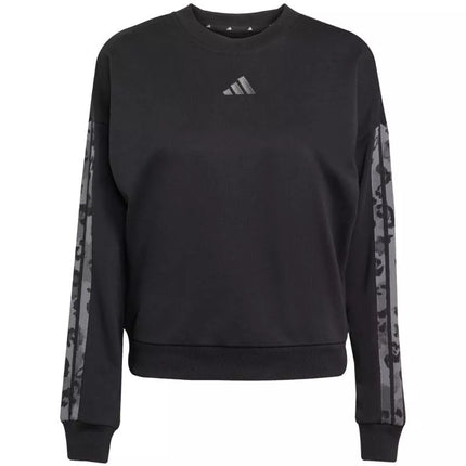 Moteriškas adidas džemperis su gyvūno rašto 3-Dryžiais iš prancūziško frotė audinio, juodas JM1835