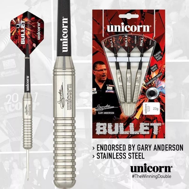 Plieniniai "Unicorn Bullet" profesionalūs Darts su metaliniu antgaliu, pagaminti iš nerūdijančio plieno – Gary Anderson 21g:27523|23g:27524|25g:27525