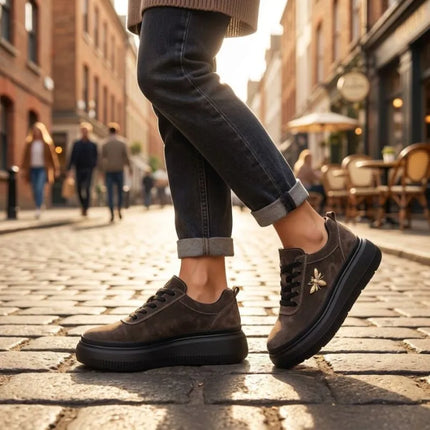Women's brown leather platform shoes Vinceza 41523