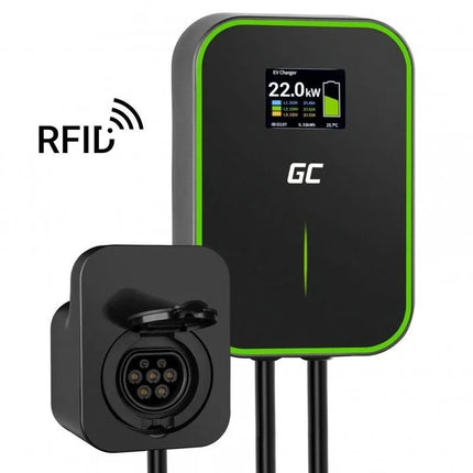 Green Cell Wallbox EV PowerBox 22kW charger with socket and RFID