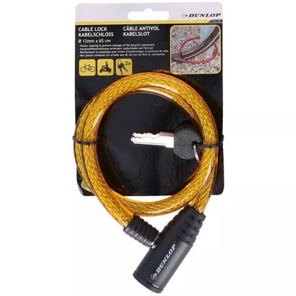 DUNLOP Spiralinis dviračio užraktas su raktu 1,2x65CM - Geltonas