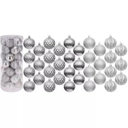 Dekoratyviniai plastikiniai kamuoliukai 6 cm, sidabriniai, 35 vnt. rinkinys