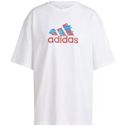 ADIDAS Gėlių rašto „Badge of Sport“ moteriški marškinėliai, balti IT1421