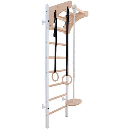 WOODEN AND METAL GYMNASTIC WALL BAR WITH WOODEN BAR AND ACCESSORIES BENCHK 211W A204