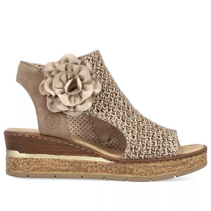 Women's comfortable wedge platform sandals, beige, Rieker 63791-60