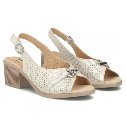Women's leather sandals on a block, gold Filippo DS7645