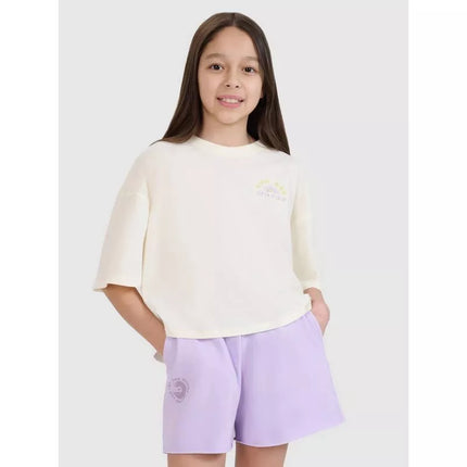 Oversized crop top t-shirt with print for girls 4F 4FJWSS25TTSHF1868-11S