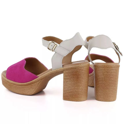 Vinceza 26-66943 Pink and Beige Leather Heeled Sandals