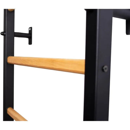 GYMNASTIC WOODEN AND METAL WALL BAR WITH METAL BAR AND ACCESSORIES FOR CHILDREN BENCHK 721B A076