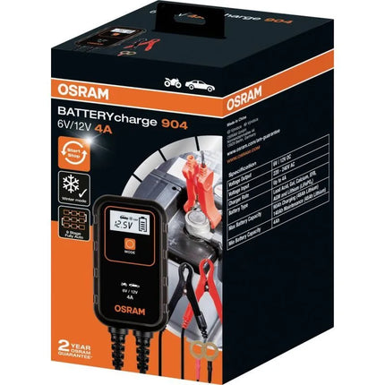 Įkroviklis BATTERYcharge 904, įkrovimo įtampa: 6/12 V, OSRAM, įkrovimo srovė: 4 A, maitinimo įtampa: 230 V, akumuliatoriaus tipas: AGM/Li-Ion/VRLA