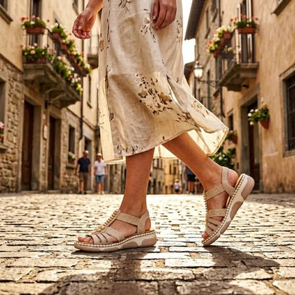 Women's beige wedge sandals Rieker 66201-62