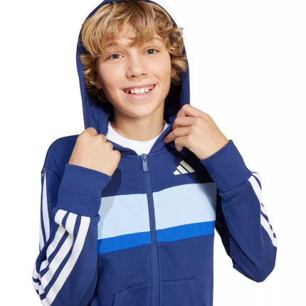 Vaikiškas adidas Seasonal Essentials Tiberio 3 juostelių terry audinio sportinis kostiumas, tamsiai mėlynas JI6035