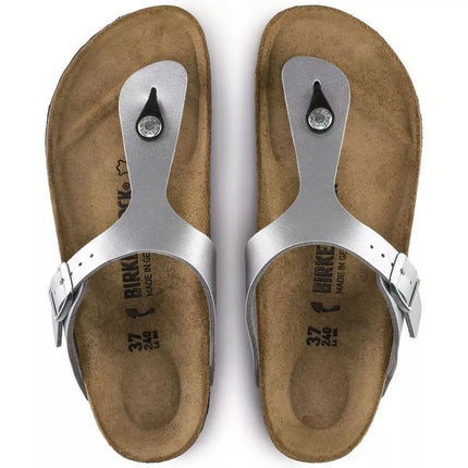 Sidabrinės Birkenstock Gizeh Birko-Flor siauros moteriškos šlepetės (0043853)