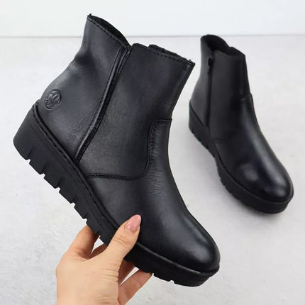 Women's leather wedge ankle boots black Rieker X9165-01