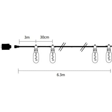 Lauko vakarėlio girlianda, 12 spiralinių LED lempučių, 6,3 m, 230 V