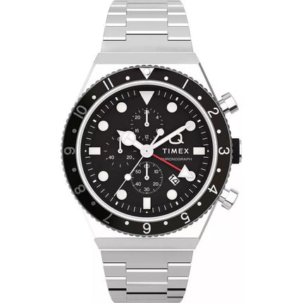 Vyriškas laikrodis TIMEX Q Timex 3 laiko zonų chronografas TW2V69800 + DĖŽUTĖ