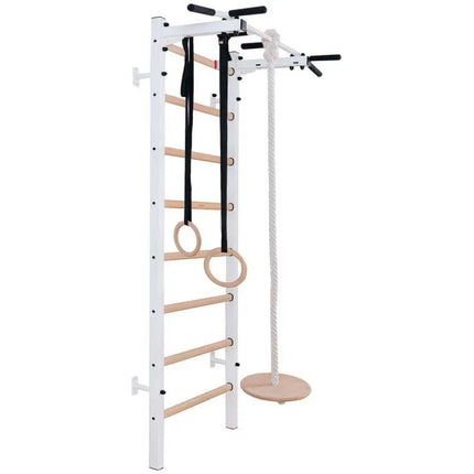 WOODEN AND METAL GYMNASTIC WALL BAR WITH WOODEN BAR AND ACCESSORIES BENCHK 221W A204