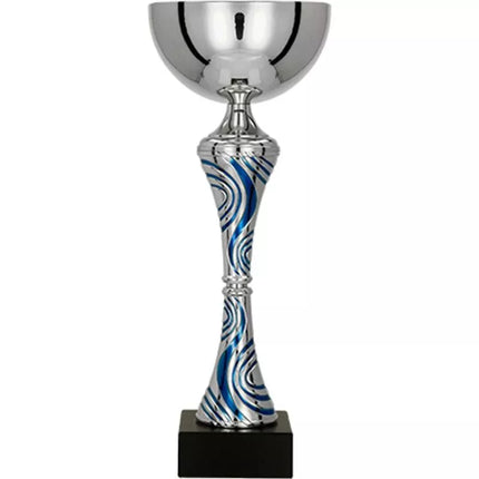 Sidabrinė ir mėlyna metalinė taurė