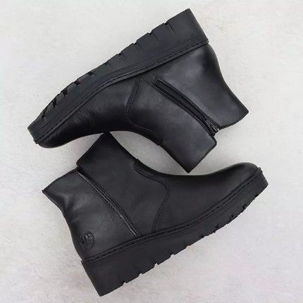 Women's leather wedge ankle boots black Rieker X9165-01