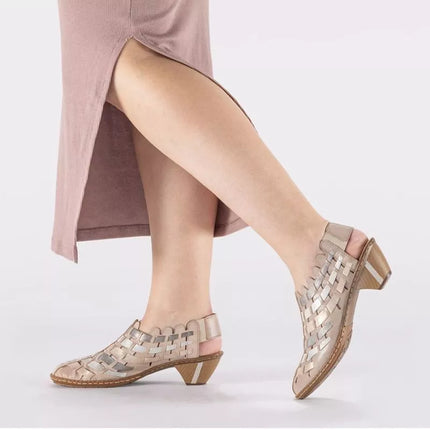 Women's leather high-heeled shoes, comfortable and flexible, cream Rieker 46778-64