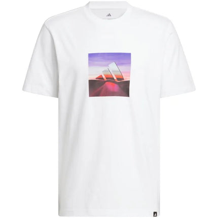 Vyrų adidas „Summer Heat“ grafinio dizaino marškinėliai balti JZ7545