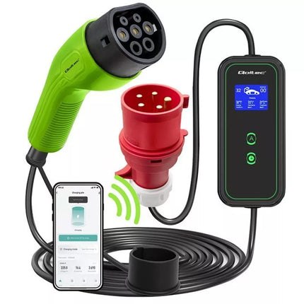 Qoltec Mobile charger for electric cars EV with regulation 2 in 1 Type 2 | 7kW | 230V | CEE 3 PIN | Wi-fi | LCD | Portable | Wallbox | 5m