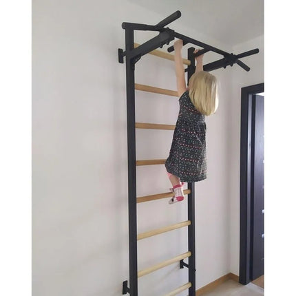 WOODEN AND METAL GYMNASTIC WALL BAR WITH BENCHK 221B