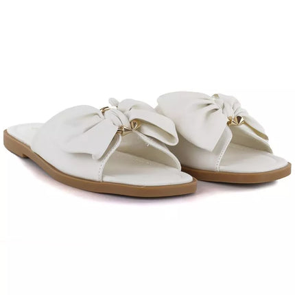 Women's flat slippers with bow white eVento 5479