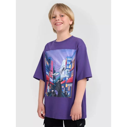 Berniukiški oversize marškinėliai su spauda 4F 4FJRAW25TTSHM3061-51S